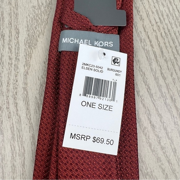 621 - Michael Kors Elsen Solid Tie Burgundy 601 2MKC23-5042 Silk Blend $69.50 - Picture 4 of 5